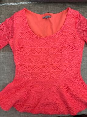 Charlotte Russe Neon Coral Lace Peplum Top